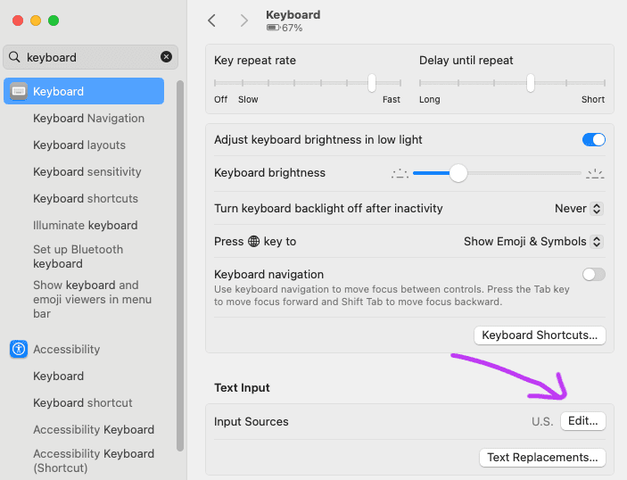 keyboard preferences